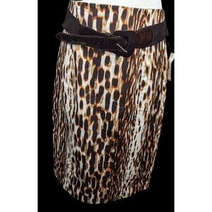 Worthington Brown Abstract Animal Print Knee Length Skirt With Belt